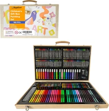 Art Set 180 Piece Deluxe, Painting Drawing Kit with Oil Pastels Crayons Colored 