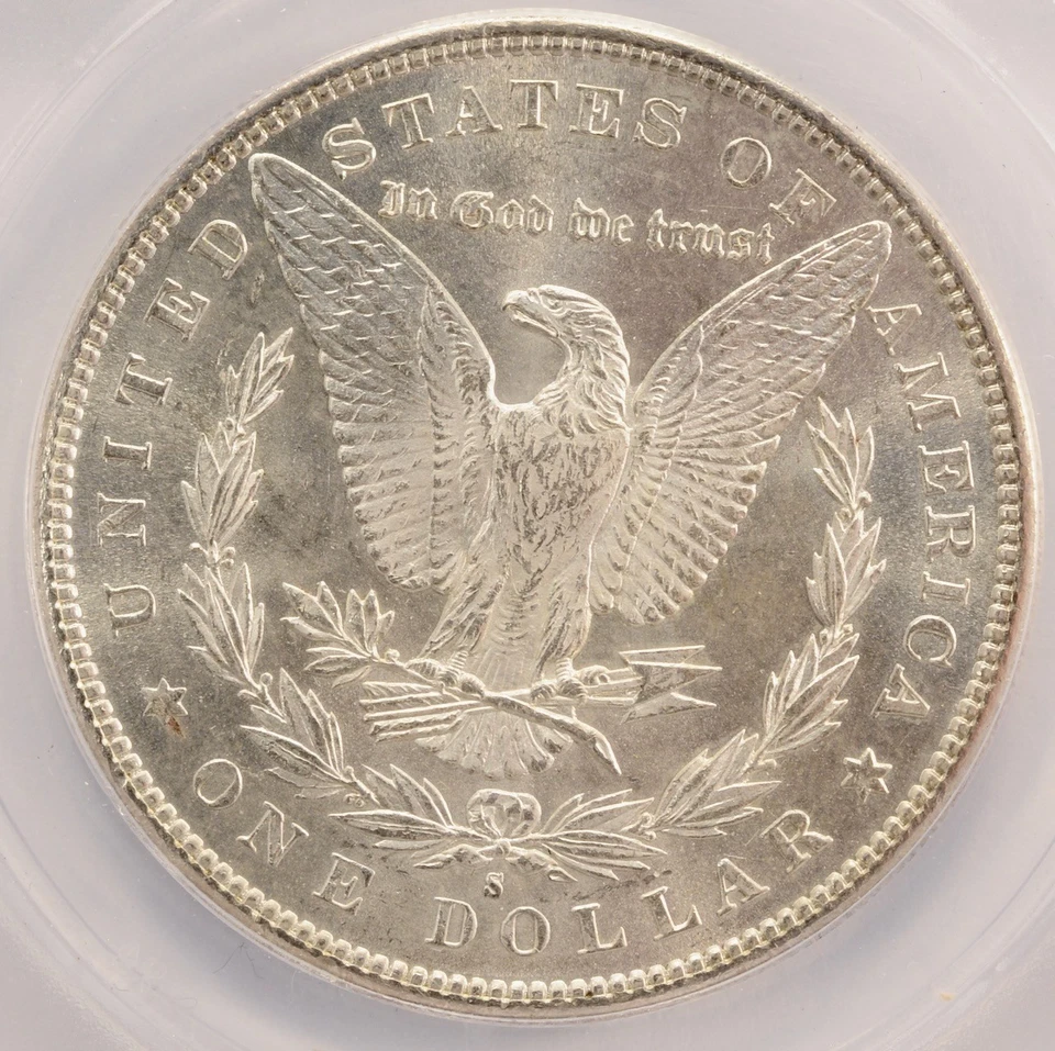 1880-S $1 dólar Morgan inclusión de escoria anverso ANACS MS63 Foto 2 de 4