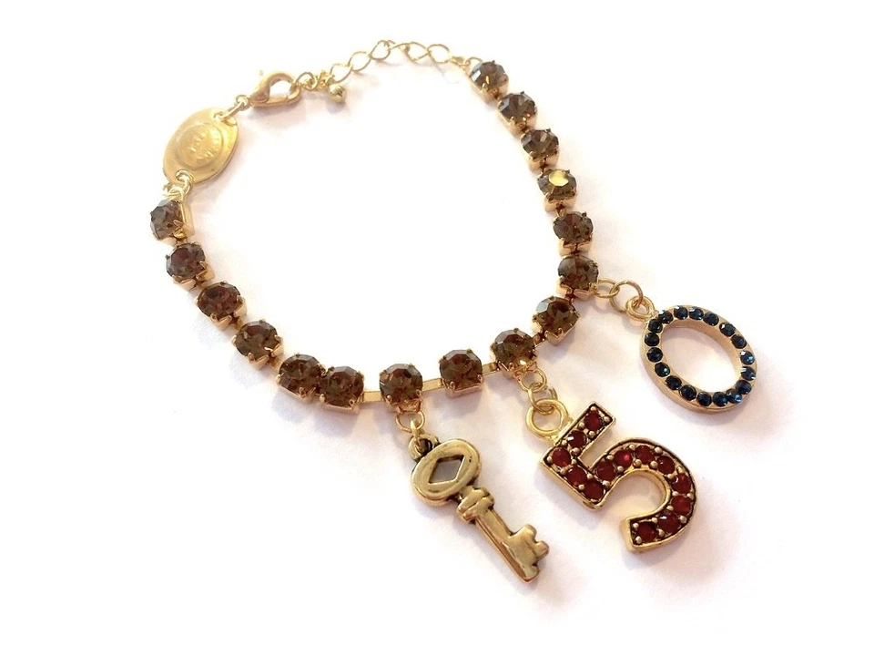 Bettelarmband/braune Strass-Steine/3 Charm-Anhänger mit Strass/gold/neu/16-20 cm - Bild 3 von 3