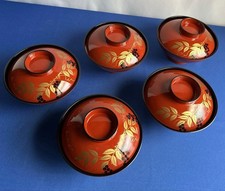 Japanese Lacquer Soup Bowls with Lids Set of 5 Urushi Tableware