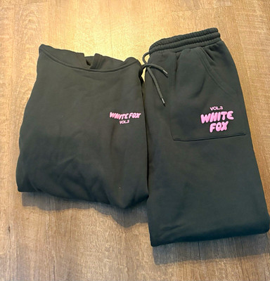 White Fox VOL.3 Pine Green/Pink Logo 2pc Fleece Hoodie & Joggers Set Women S