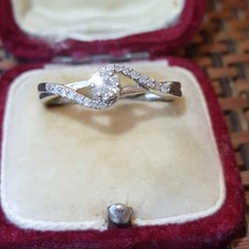 Natural Diamond Ring Sterling Silver Crossover Design 0.180 ct UK Size P