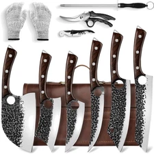 Serbian High Carbon Steel Kitchen Knife Set with Pouch and Accessories