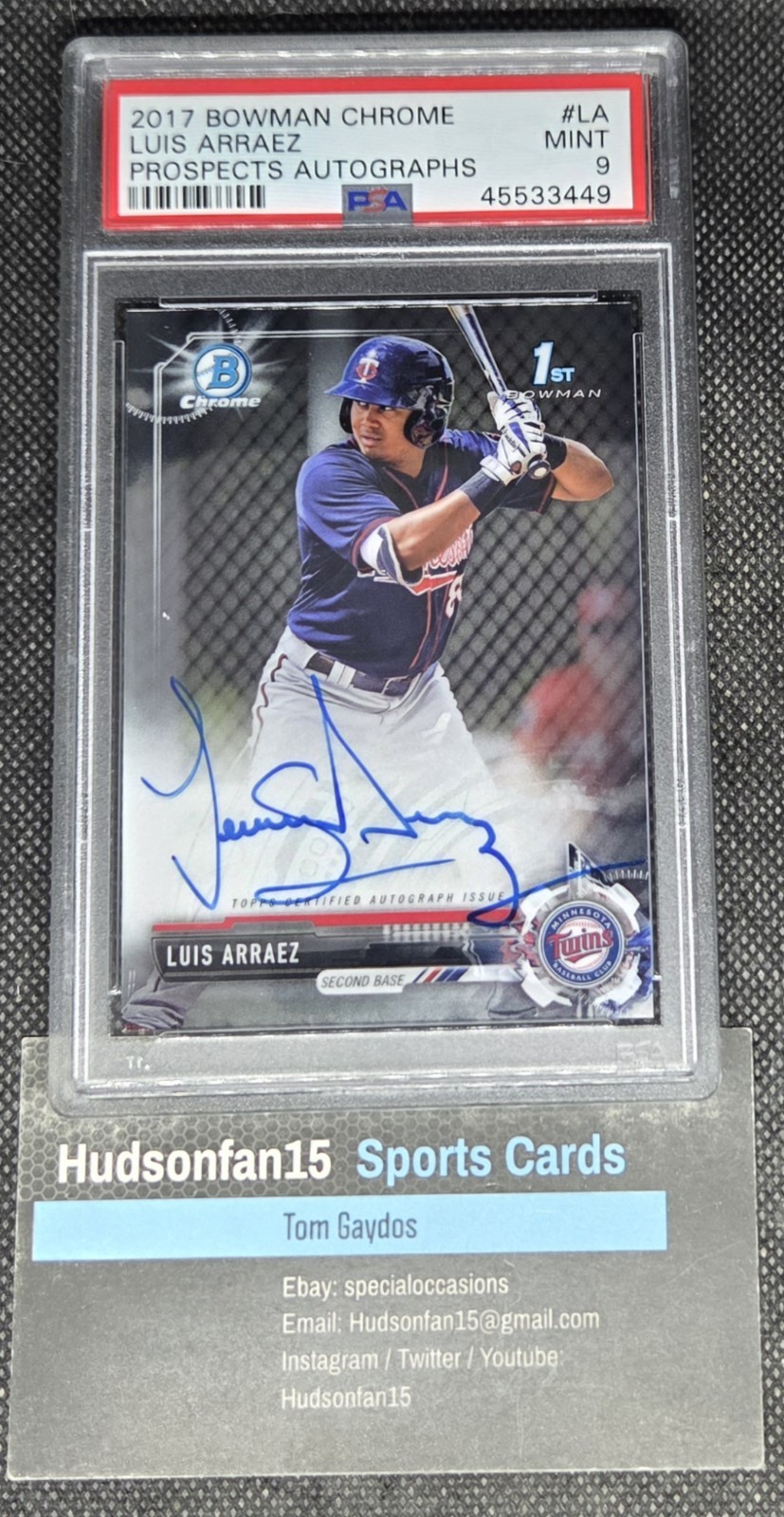 Luis Arraez 2017 Bowman 1st Chrome Prospect Auto #CPA-LA PSA 9 Minnesota Twins