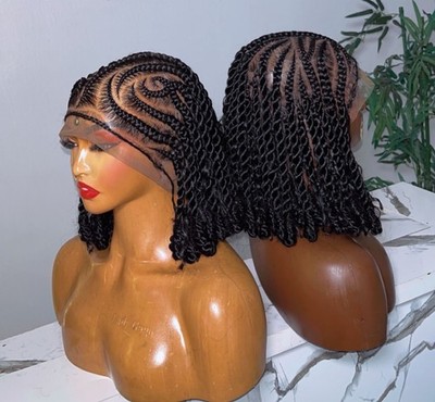 12 Inch Full Lace Cornrow Style Braided Wig, Ready To Ship Next Day.