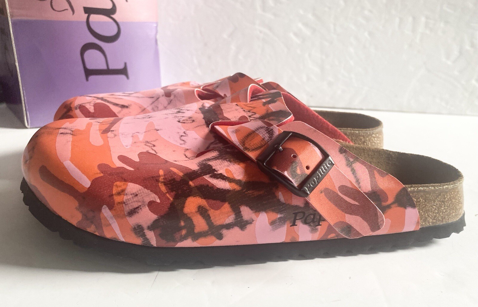 Birkenstock Papillio Graffiti Camouflage Red Birko Boston 38 L 7 M 5 RARE image 6