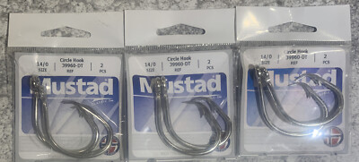 3 Packs Mustad Circle Hooks 14/0 39960-DT
