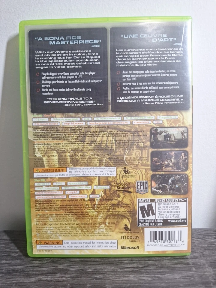Gears of War 3 (Xbox 360, 2011) CIB Complete - Image 2 of 4