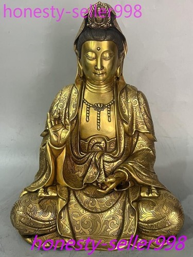 12.8"temple Red copper Bronze gilt Kwan-Yin GuanYin Bodhisattva Buddha statue