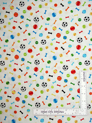 Dog Bones and Sport Ball Toss Cotton Fabric Red Rooster 26338 Dogs World - Yard