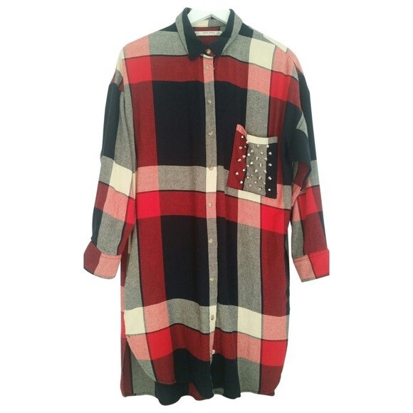 Zara Basic Collection Studded Plaid Flannel Pocke… - image 11