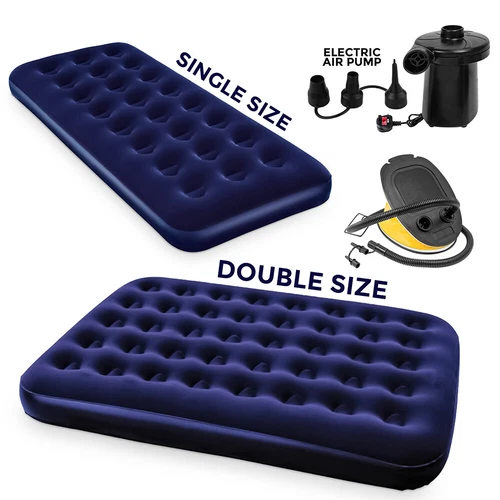 Double Single Flocked Camping Airbed Inflatable Mattress Blow Up Air Bed Pump