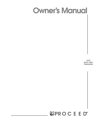 Proceed AVP2 Audio Video Preamplifier Owners Manual
