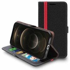 Etui Apple iPhone 12 Pro Max Portefeuille PU Cuir Porte-Cartes, Noir / Rouge