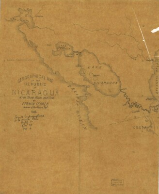 20'' x 24'' 1855 Map of Geographical Map of the Republic of Nicaragua