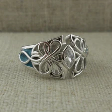 Sterling Silver & Sky Blue Enamel Celtic Butterfly Ring with Marquise CZ siz 6.5