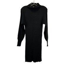 DB Style Womens Mock Neck Long Bishop Sleeve Sweater Dress Black Ribbed M