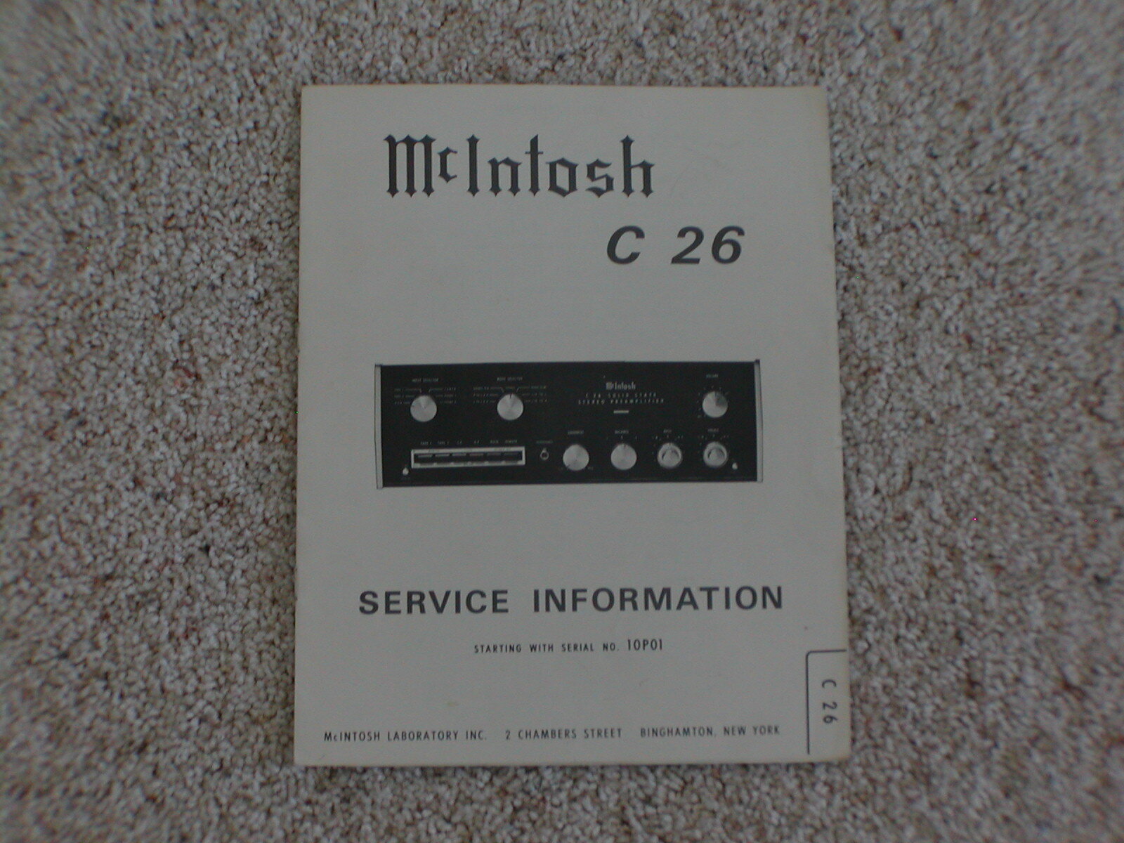 Vintage Original McIntosh C26 Service Manual. Good Condition.