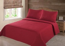 MIDWEST RED SOLID QUILT BEDDING BEDSPREAD COVERLET PILLOW CASES SET