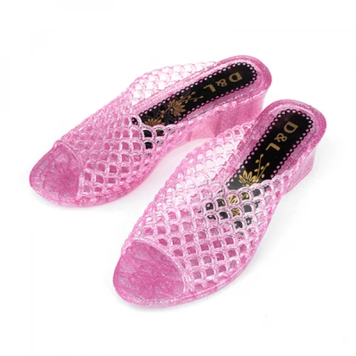 Womens Summer Jelly Slippers Wedge Mid Heels Clear Sandals Peep Toe Shoes Beach - Picture 12 of 17
