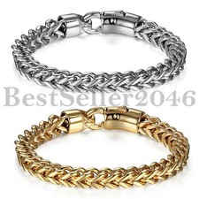 8MM Biker Men Silver Gold Stainless Steel Figaro Box Curb Chain Bracelet 8.7"