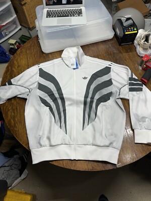 Adidas Men's Large Premium Print Track Jacket White Black IZ1640