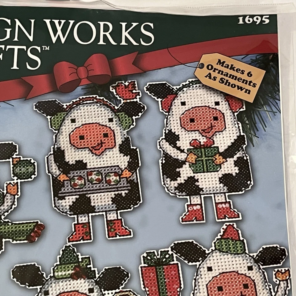 Christmas Plastic Canvas Ornament Kit COWS Design Works Crafts Ellen Krans NEW - Image 3 of 4