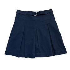 Chaps Girls Size 14 Navy Pleated Skort School Uniform Belted Cotton Blend