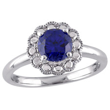 2ct Lab-Created Blue Sapphire Engagement Ring Flower Solitaire White Gold Plated