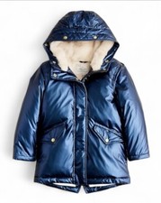 J.Crew Crewcuts Girls Size 10 Jacket Coat Blue Metallic Puffer Primaloft Hooded