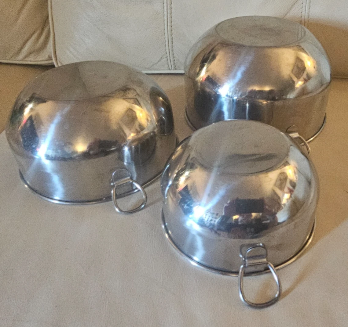 Vintage Mid Century Farberware Stainless Ring Handle Mixing Bowl set of 3 Korea