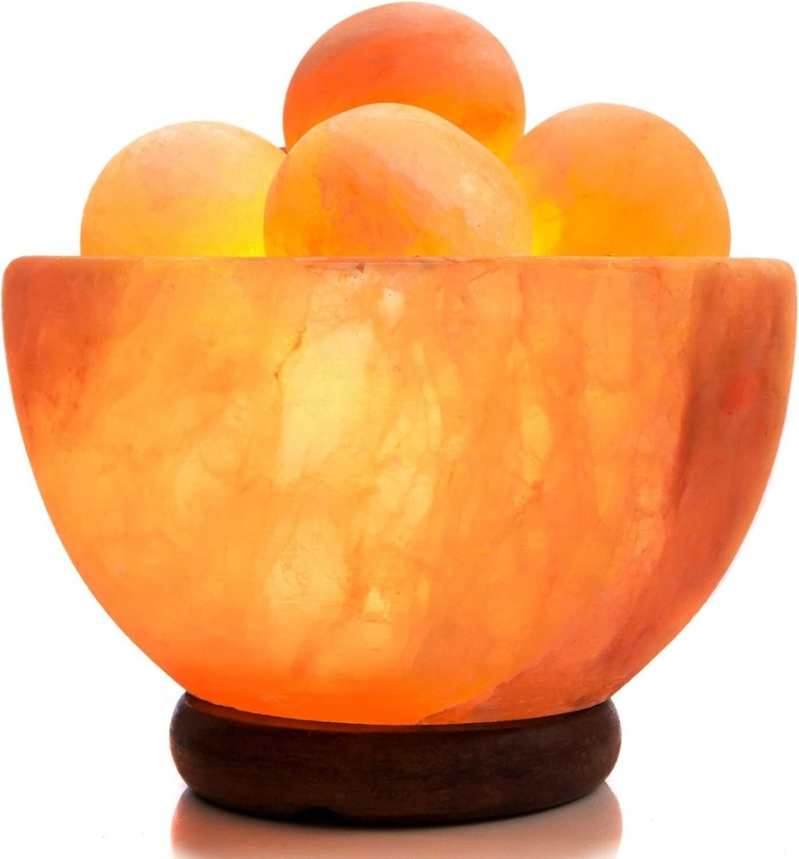 Himalayan Rock Salt Lamp Bowl with 6 Heated Massage Balls & Dimmable
