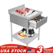 Stainless Steel 24x24" Restaurant Kitchen Prep Work Table with Backsplash&Drawer
