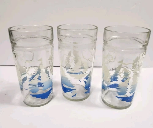 Vintage Anchor Hocking Drinking Glasses Tumbler Set of 3 Sailboat Nautical