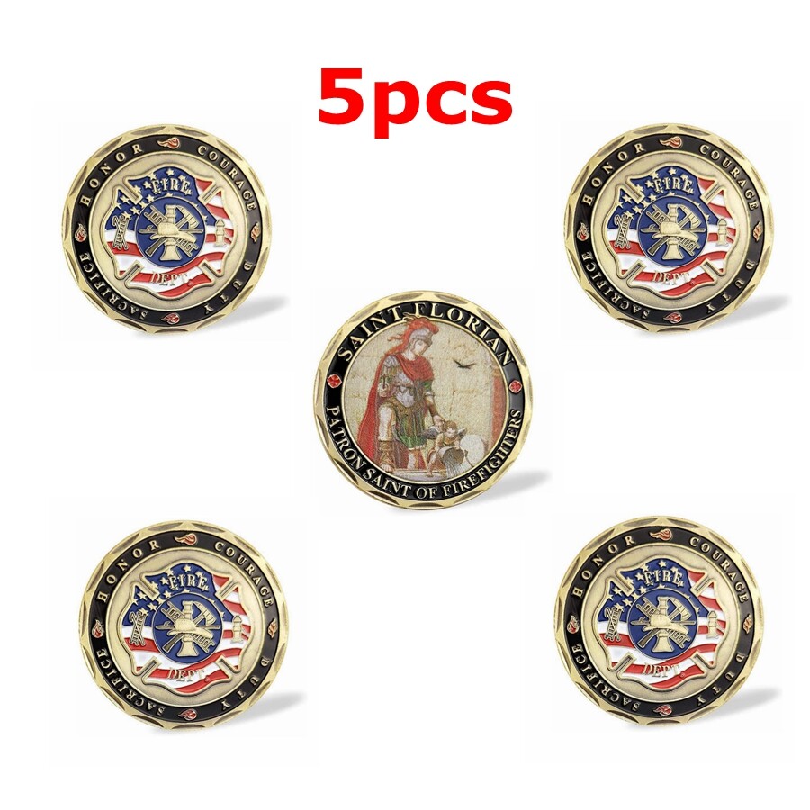 5pc ST Florian Patron Saint of Firefighters fire department Challenge Coins