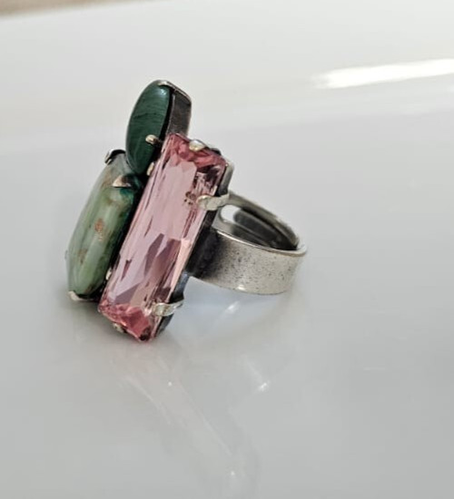 Silver Color Ring Three Different Shaped Stones P… - image 1