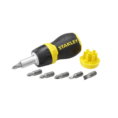 Stanley FatMax Bitschraubendreher Stubby mit Ratsche und 6 Bits Schraubenzieher