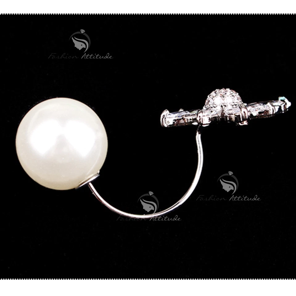18K WHITE GOLD GP MADE WITH SWAROVSKI CZ CRYSTAL FLOWER PEARL SAFETY BROOCH Foto 4 de 4