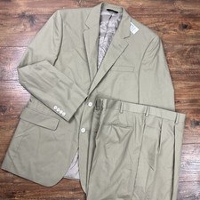 Jos A Bank Spring Weight Mens Tan Suit 41R 43W NWT Cotton Polyester Blend