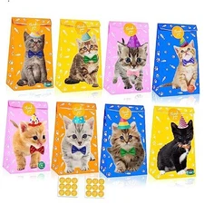 Cat Gift Bags Kitten Paper Goodie Candy Treat Bags for Kids Birthday Pet 