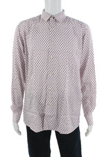Ted Baker London Mens Geometric Long Sleeve Button-Down Shirt White Size 6