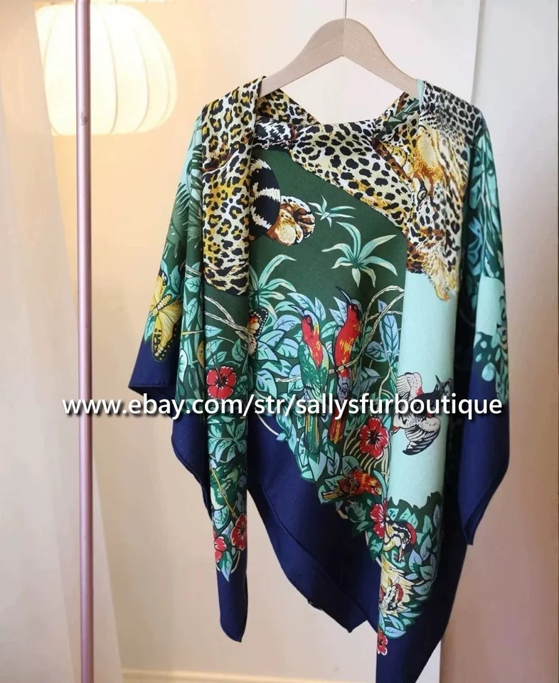 Sallys 70% Cashmere & 30% Silk Wrap Scarf Leopard Print 2 Face Shawl 53" Green - Image 4 of 4