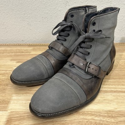 John Varvatos Fleetwood Boots Mens 12 Gray Zip Up Buckle Cricket Leather Lace Up