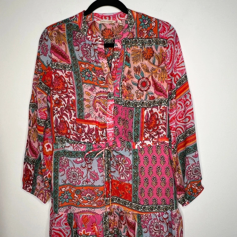 Soft Surroundings Pink Patchwork Drea Midi Dress Size Petite Small - Image 4 of 4