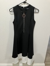 DKNY Women’s Little Black Dress Black With White Sleeveless Size 2 Original