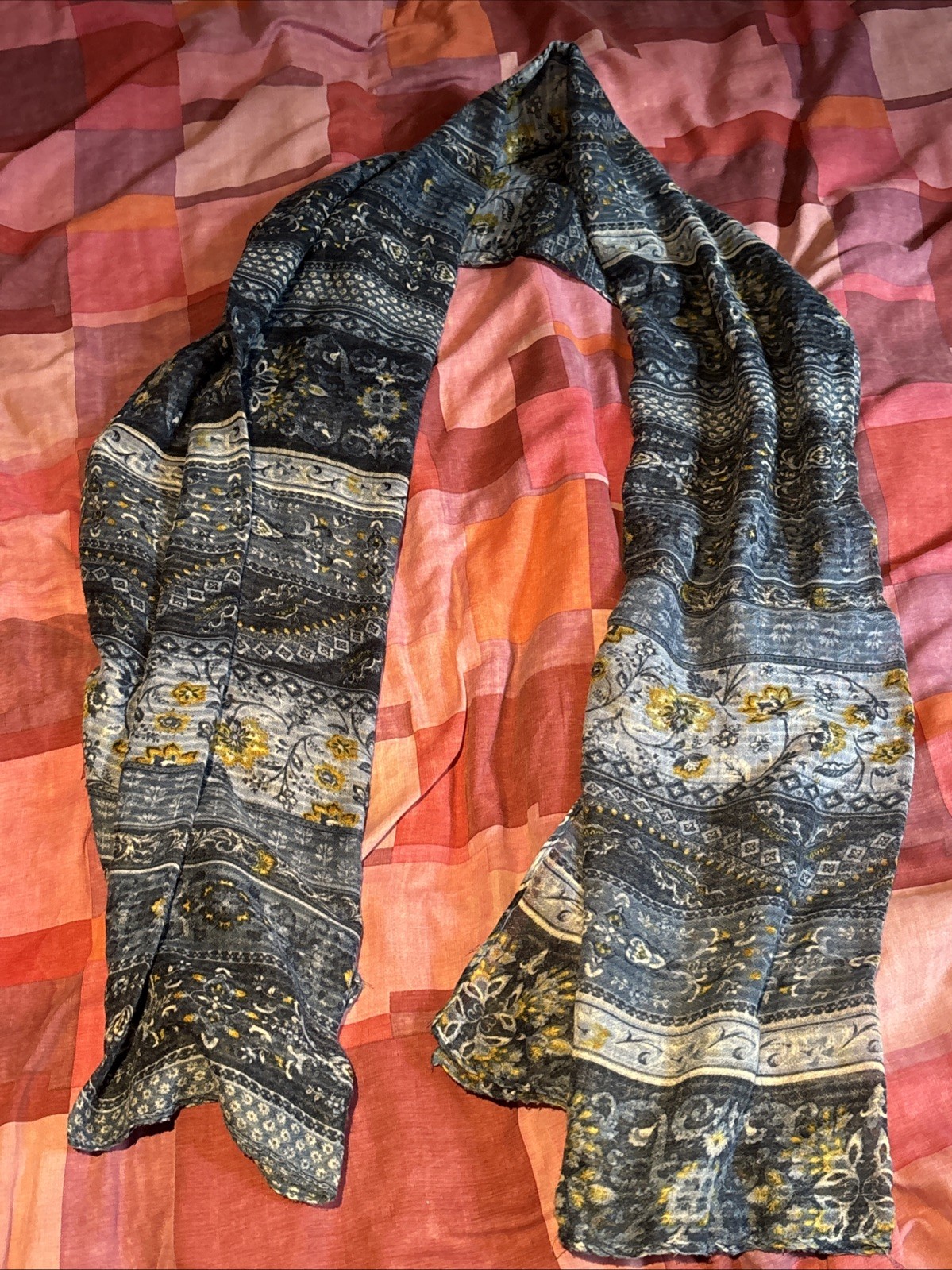 Springfield Large Rectangular Blue Scarf With Flo… - image 1