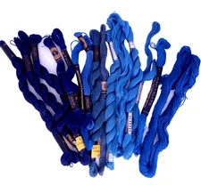 Vintage Embroidery Floss Lot of 15 Skeins Various Brands Multiple Shades of Blue