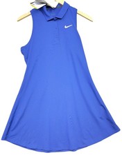 Nike Womens Dri-Fit Court Victory Tennis Polo Dress Sleeveless Stretch Sz M Blue
