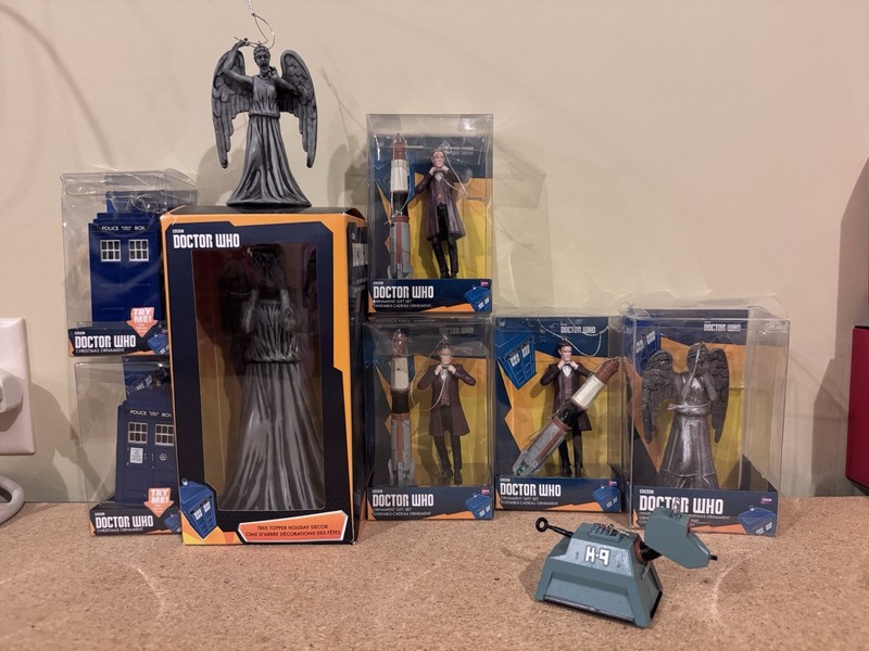 Lot of 9 Doctor Who Christmas Ornaments And A Weeping Angel Tree Topper