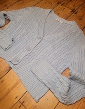 Stradivarius Cable Knit Ribbed Knit Cotton Cardigan Womens Size Medium Sky Blue